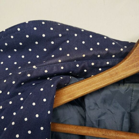 Boden Navy Blue Polka Dot Long Trench Coat Womens 10 Cotton Made in Poland - Picture 15 of 15